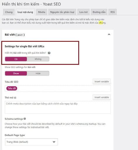Cài đặt giao diện tìm kiếm Yoast SEO