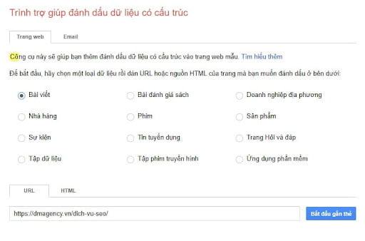 Công cụ trợ giúp đánh dấu Schema Markup của Google