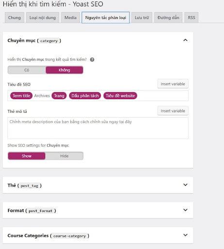 Hiển thị chuyên mục trong Yoast SEO