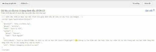Schema Markup dưới dạng đánh dấu JSON-LD