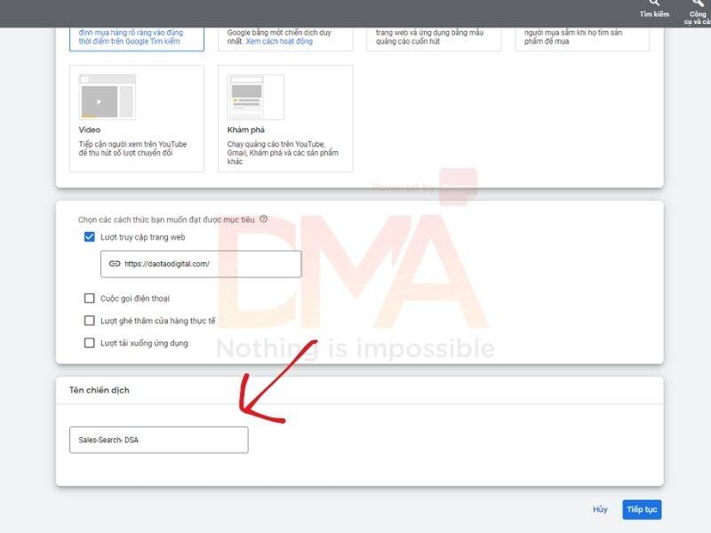 Cài đặt Tên Chiến Dịch DSA