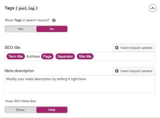 Cài đặt SEO thẻ tag trong Yoast SEO