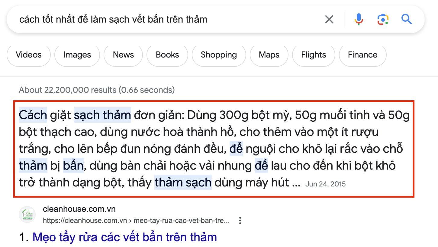 Featured Snippet là câu trả lời trực tiếp, ngắn gọn