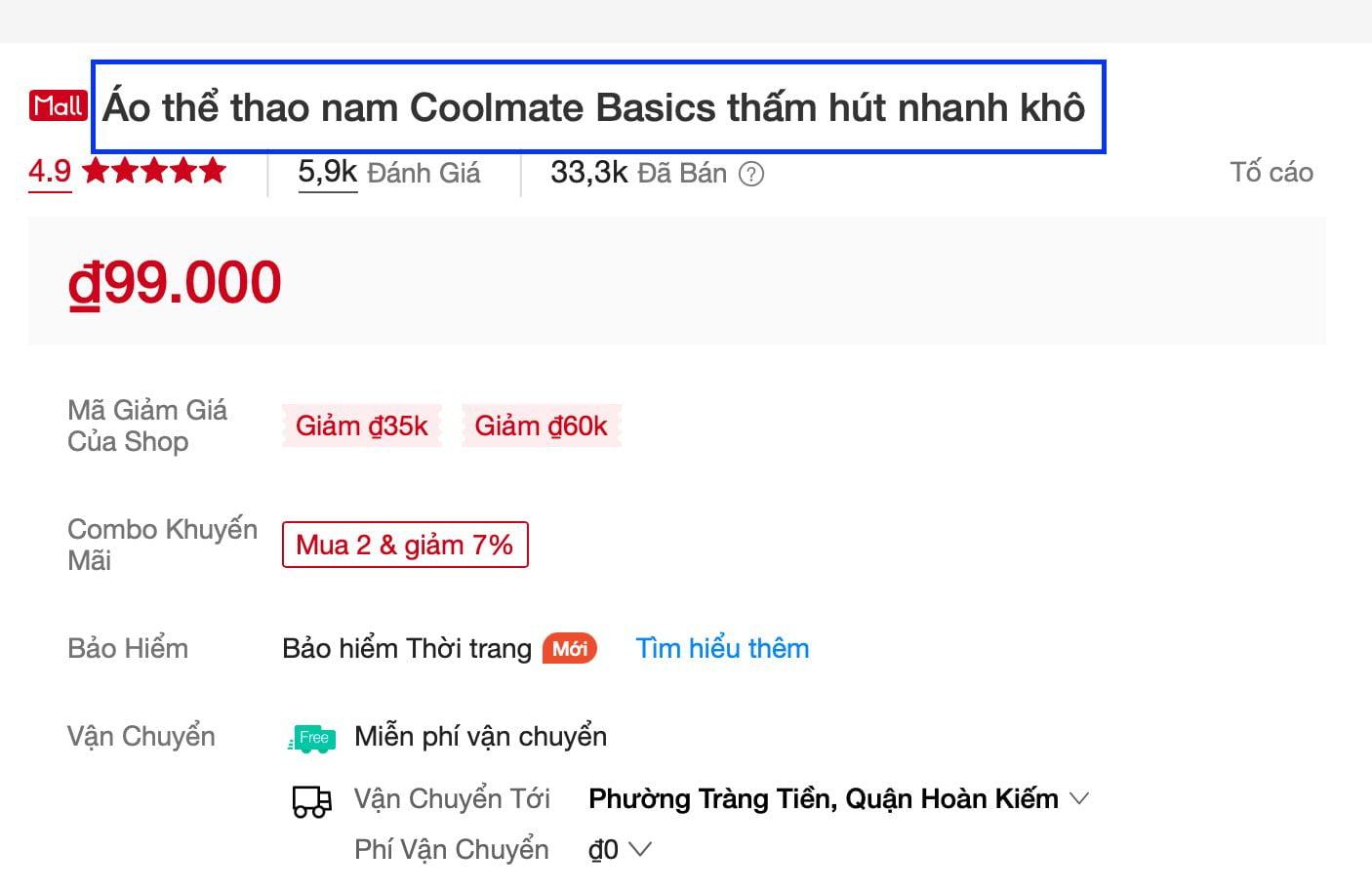 Tiêu đề sản phẩm trên Shopee