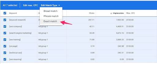 Chọn phân loại Exact Match