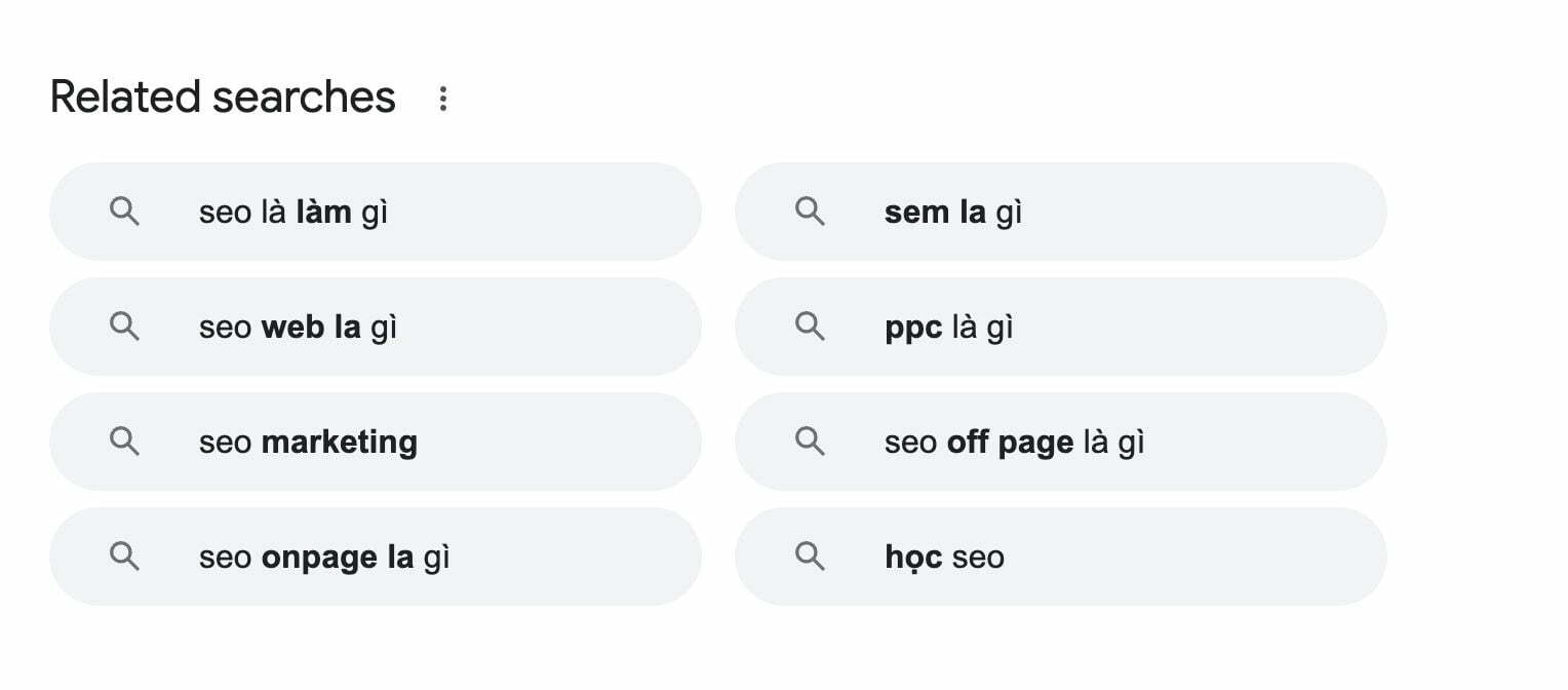 Tìm long tail keyword ở mục Related Searches