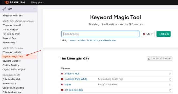 Tính năng Keywords Magic Tool của SEMRush