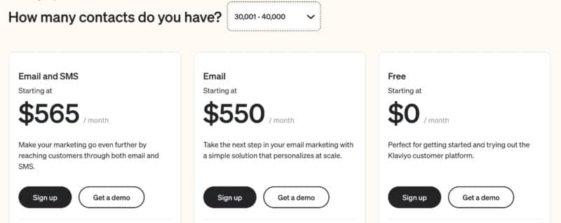 Chi phí email marketing với Klaviyo