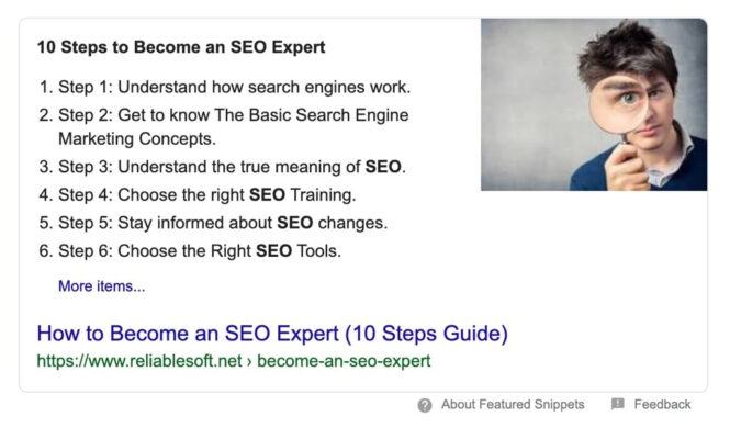 Danh sách trong Google Featured Snippet