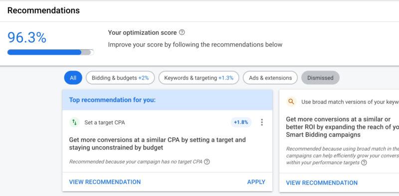 Báo cáo đề xuất của Google Ads